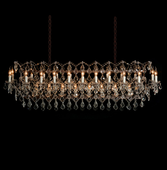 Crystal Large Rectangle Chandelier in Antique Rust 1