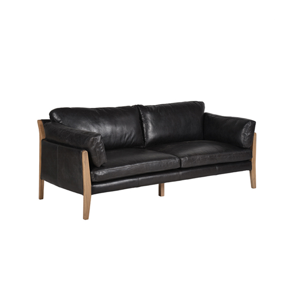 Loffee Three Seater in Riders Black with Weathered Oak 1