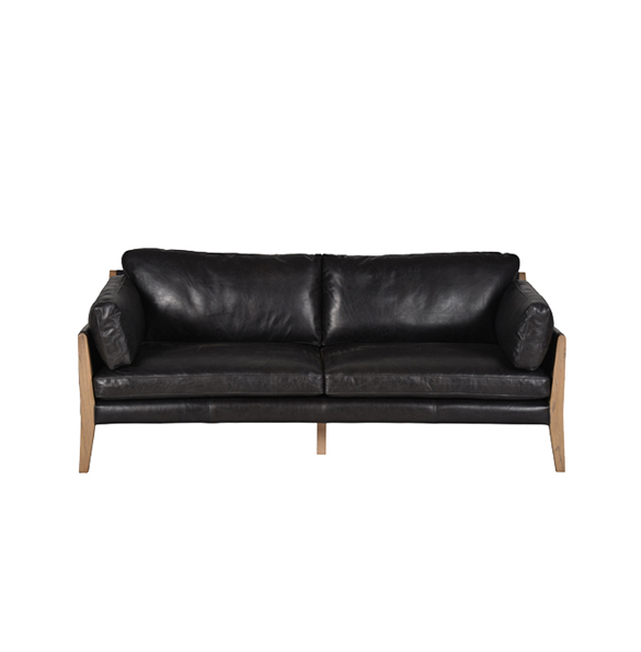 Loffee Three Seater in Riders Black with Weathered Oak 2.