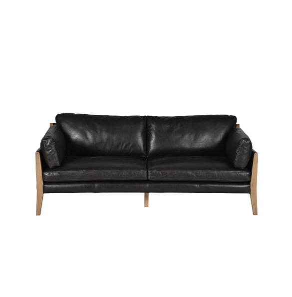 Loffee Three Seater in Riders Black with Weathered Oak 2