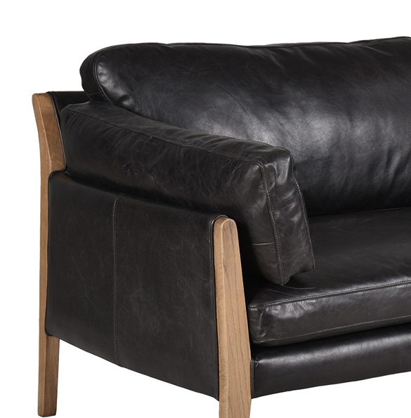 Loffee Three Seater in Riders Black with Weathered Oak 3