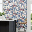 bamboo bird china blue lotus pink wallpaper